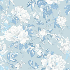 Toile de jouy Floral Blue Toile Chinoiseries Peonies Flowers Print Design Seamless Pattern. 32