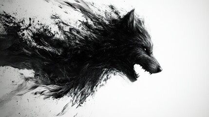 Abstract black and white wolf profile