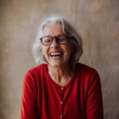 A portrait of an old woman laughing ,wrinkles on face, generated by AI