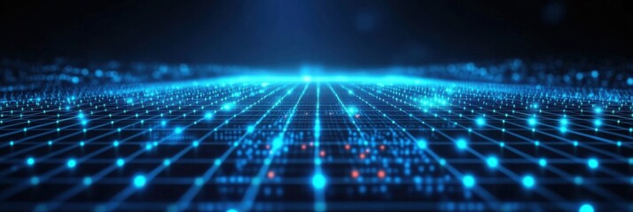 Obraz premium Futuristic digital grid with glowing blue lights representing technology concept