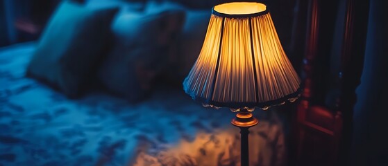 Atmospheric Warmth, A Bedside Lamp Illuminates a Cozy Bedroom Setting