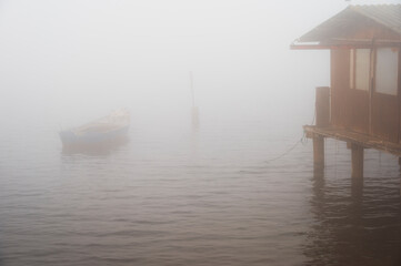 the river Po inside its Veneto side Delta during a winter season, Rovigo, Italy