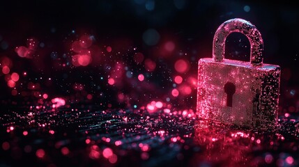 Glowing padlock security digital bokeh background