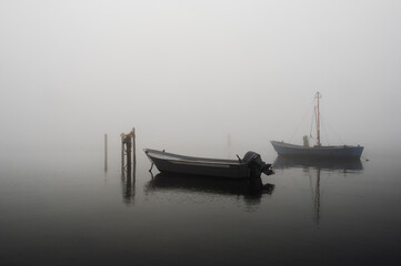 the river Po inside its Veneto side Delta during a winter season, Rovigo, Italy