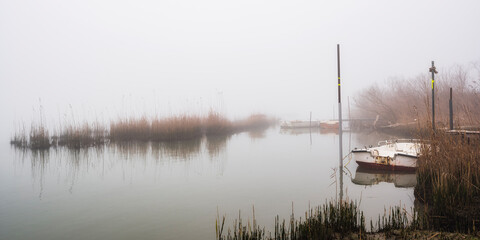 the river Po inside its Veneto side Delta during a winter season, Rovigo, Italy