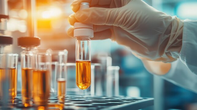 Laboratory Experiment with Test Tube and Chemical Solutions