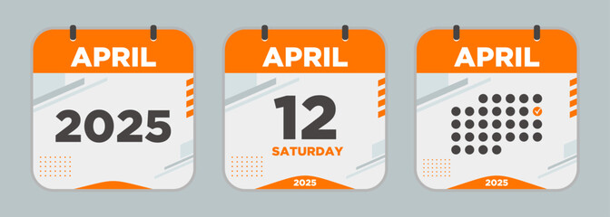 Modern Calendar icon. April. 2025 12 day. The concept of waiting for an important date. Day calendar with date April 12. Cheklist day calendar. Vector illustration.
