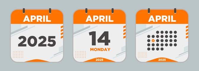 Modern Calendar icon. April. 2025 14 day. The concept of waiting for an important date. Day calendar with date April 14. Cheklist day calendar. Vector illustration.