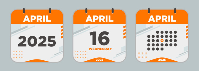 Modern Calendar icon. April. 2025 16 day. The concept of waiting for an important date. Day calendar with date April 16. Cheklist day calendar. Vector illustration.