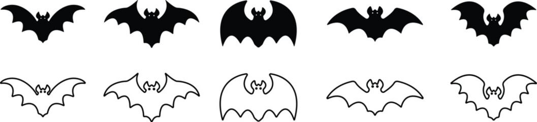 Bat icon isolated on transparent background fly bat sign symbol vector for apps or website animal design flat and line set
