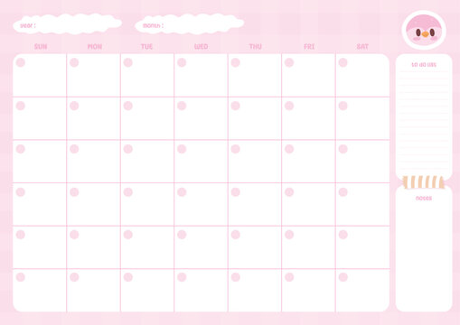 Cute monthly planner pastel color