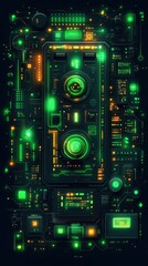 Fototapeta premium Futuristic Circuit Board with Neon Green and Orange Elements