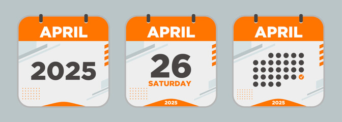 Modern Calendar icon. April. 2025 26 day. The concept of waiting for an important date. Day calendar with date April 26. Cheklist day calendar. Vector illustration.