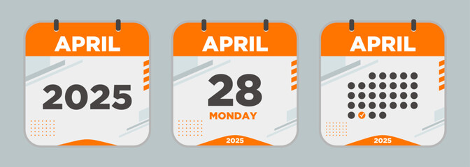 Modern Calendar icon. April. 2025 28 day. The concept of waiting for an important date. Day calendar with date April 28. Cheklist day calendar. Vector illustration.