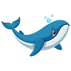 Naklejka premium Cute blue whale cartoon flat vector illustration isolated on white background