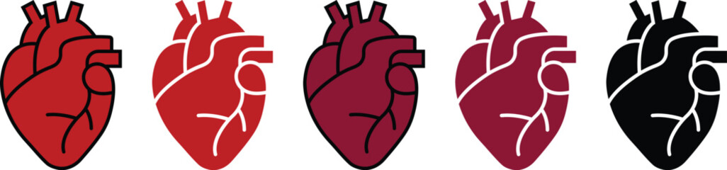 Human heart Organs Hand Drawn flat Line Icon Set Organs Vector for apps, web sign symbol heart, liver, neuron pictogram for human anatomy