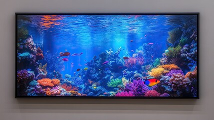 Vibrant coral reef scene displayed on a wall
