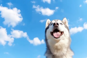 Obraz premium Playful siberian husky dog with its tongue out enjoying a sunny day and showing its joyful personality