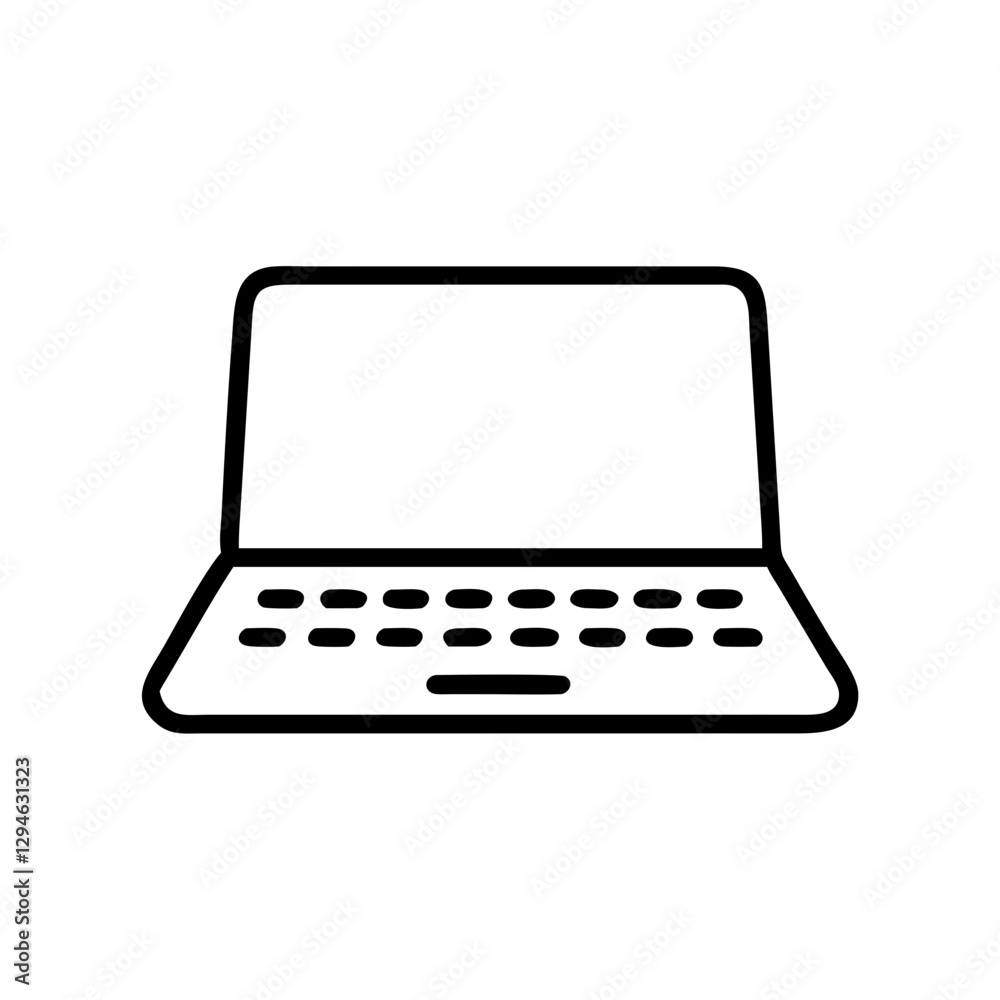 Poster a simple line art of a laptop computer. it is displayed in a front view, perfect for icons and desig