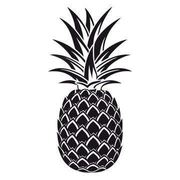 A bold black and white illustration of a pineapple