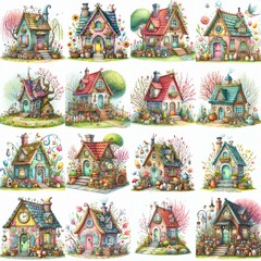 Obraz premium Watercolor Spring House. AI generated illustration