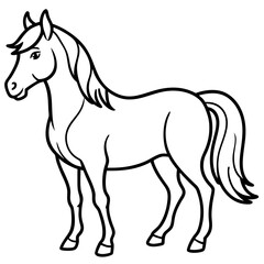Obraz premium a line drawing of a horse standing with a gentle posture. The horse has a flowing mane and tail and it stands out with its clean lines and elegant form