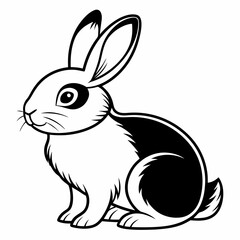 Fototapeta premium a charming cartoon rabbit in black and white, sitting in a relaxed pose. The bunny features intricate detailing, making it a versatile graphic resource