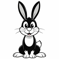 Fototapeta premium an adorable black and white cartoon rabbit with long ears sitting up with a happy expression