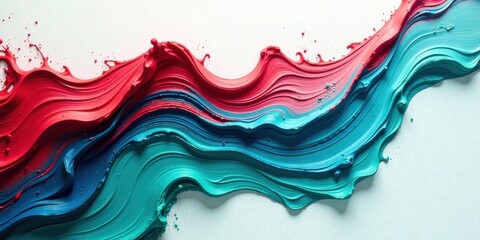 Abstract Swirling Hues of Vibrant Red and Teal Paint Create a Dynamic and Textured Composition