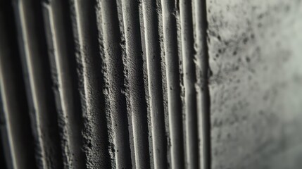 A macro detail shot of a raw, unfinished concrete wall with thin carved lines