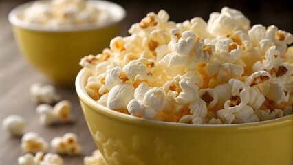 Popcorn in Yellow Bowls - Close-up Snack Photography