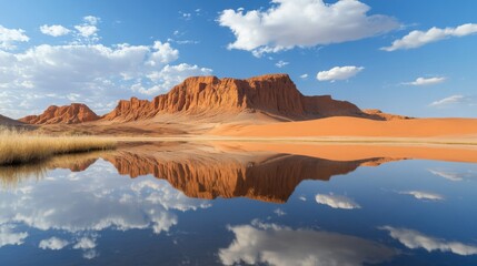 Red Rock Desert Landscape With Water Reflection