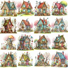 Obraz premium Watercolor Spring House. AI generated illustration