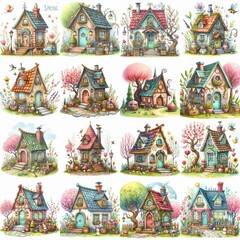 Obraz premium Watercolor Spring House. AI generated illustration