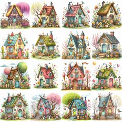 Obraz premium Watercolor Spring House. AI generated illustration