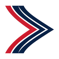 Dynamic logo design featuring stylized arrows in red and navy blue colors conveying movement and direction with copy space