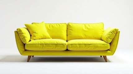 Fototapeta premium Bright Yellow Modern Sofa with Comfortable Cushions for a Stylish Living Room