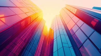 Fototapeta premium Bright Urban Landscape with Reflective Skyscrapers
