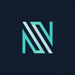 Modern logo design featuring stylized letters N and V in turquoise colors on a dark background and copy space