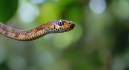 Obraz premium Stealthy Glide: Chrysopelea Paradisi Camouflaged Among Forest Foliage