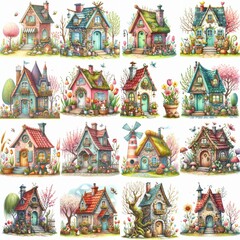 Obraz premium Watercolor Spring House. AI generated illustration