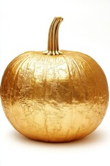 Shimmering Gold Pumpkin Isolated on White Background. Perfect for Halloween and Autumn Decor
