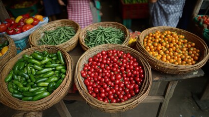 Fototapeta premium Vibrant Vegetable Market Scene: A Colorful Array of Fresh Produce