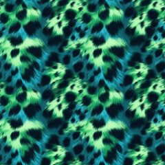 Blue and Green Leopard Print with a Soft Fur Texture