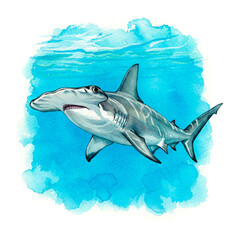 Obraz premium Graceful Blue Hammerhead Shark, Watercolor Ocean Art for Decor and Projects