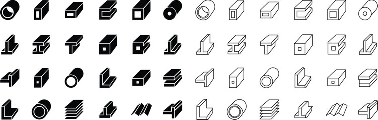 Steel products Stainless steel Metal sheet, coil, strip, pipe, armature metallurgy products, construction industry isolated on transparent background vector for apps or web