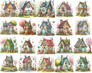 Obraz premium Watercolor Spring House. AI generated illustration
