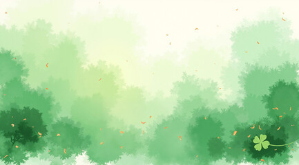 Obraz premium St. Patrick’s Day Soft Green Forest Background with Shamrock and Copy Space