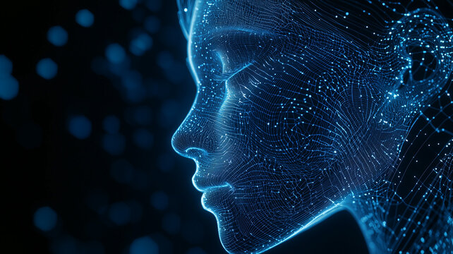 Artificial Intelligence Concept with Digital Human Profile Web Banner  - Powered by Adobe