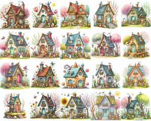Naklejka premium Watercolor Spring House. AI generated illustration